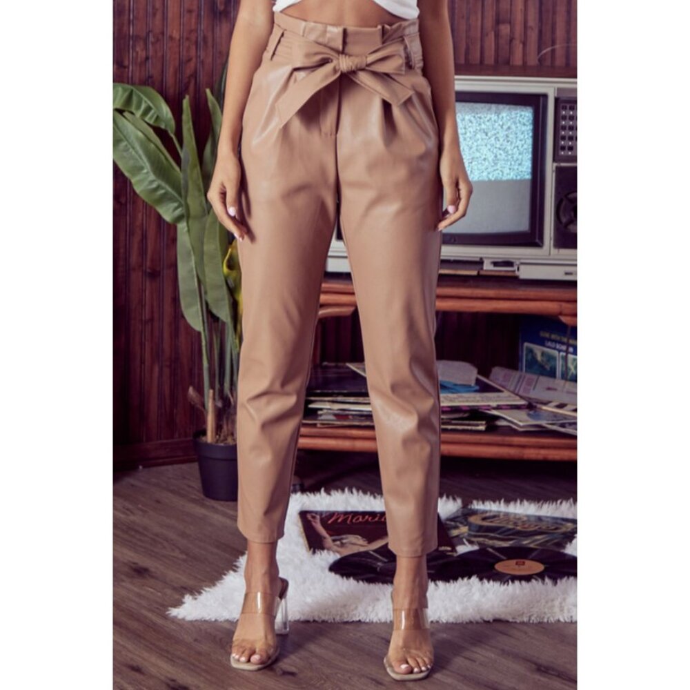 Paperbag Waist Faux Leather Pant